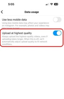 instagram data usage switch for using less mobile data