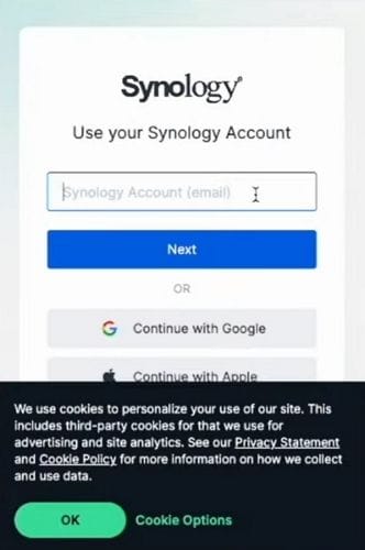 log in to synology account