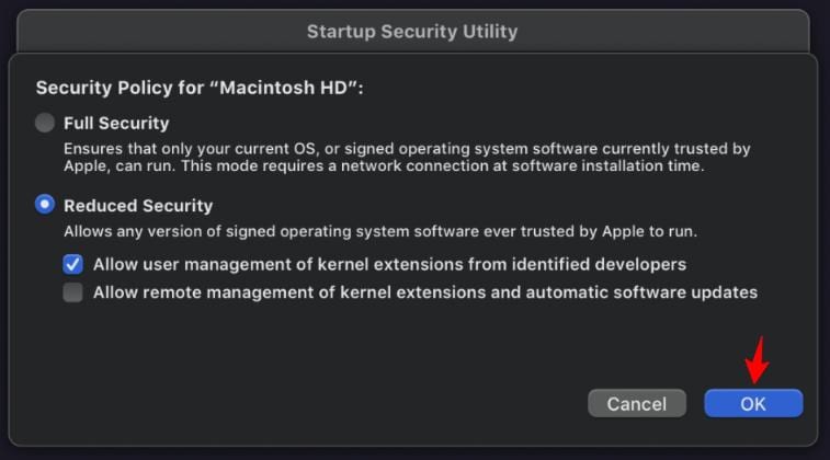 reducing security on mac