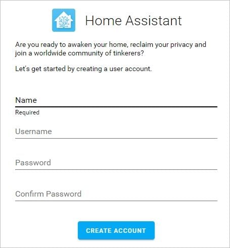 home assistant account creation