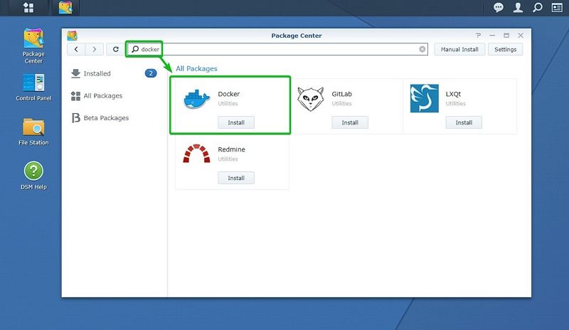 docker search in synology package center