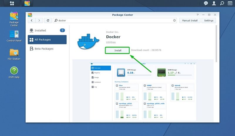 the image of instruction on how to install docker on synology nas