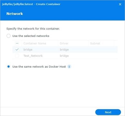 specify network for jellyfin docker container