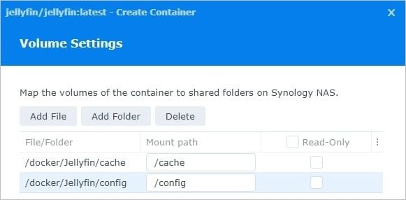 create docker folders on synology jellyfin