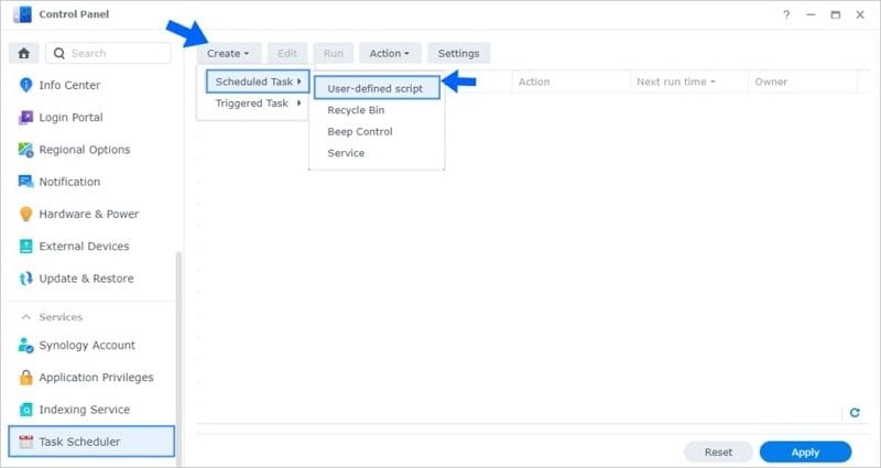 create the scheduled task synology jellyfin