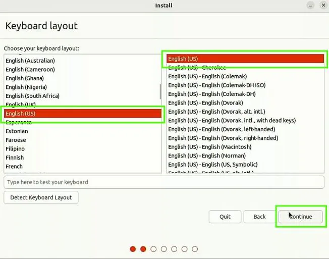 choose the preferred keyboard layout