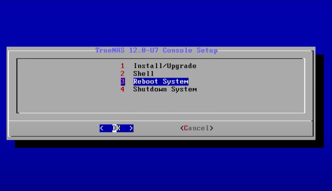 reboot system after installation