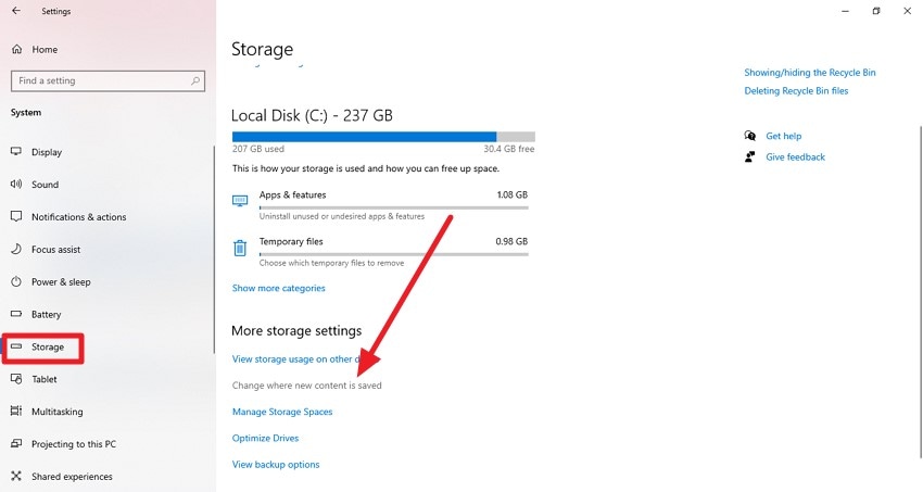 access storage after settings
