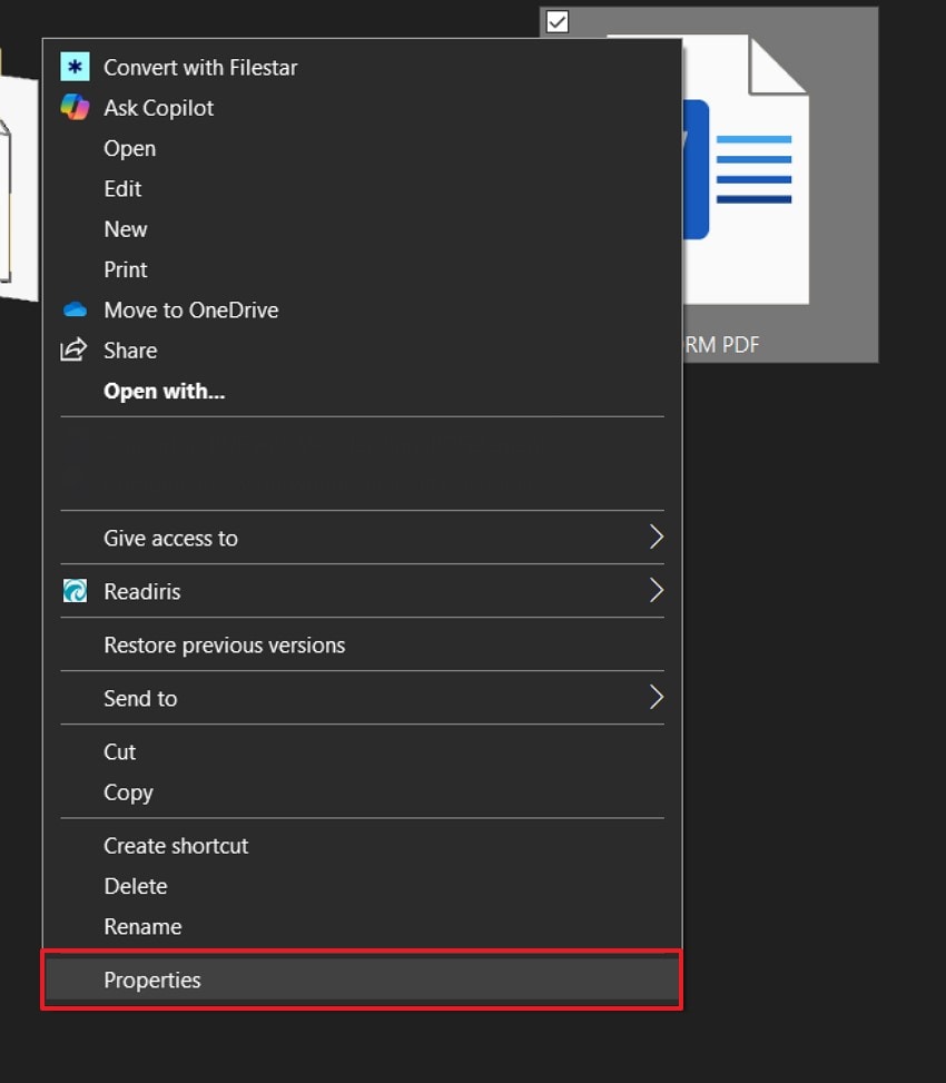 right click select properties