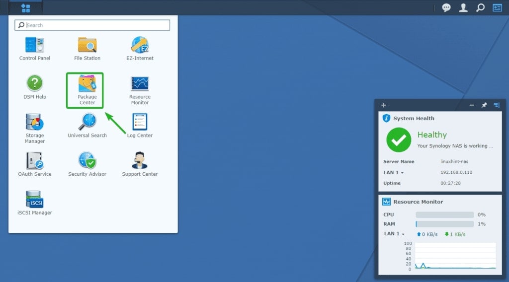 opening the synology package center