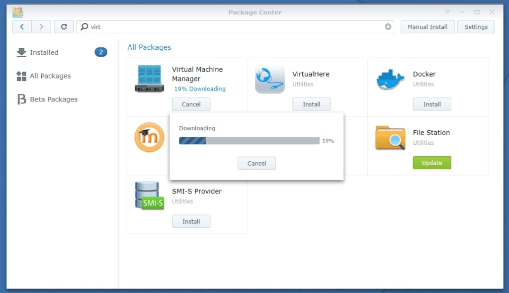 download do vmm da synology em andamento