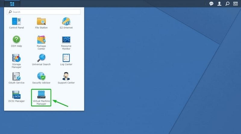 vmm da synology no menu principal