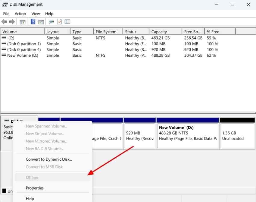bring offline disk online