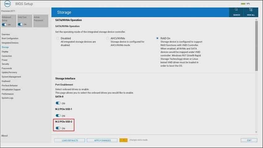 check storage menu in bios