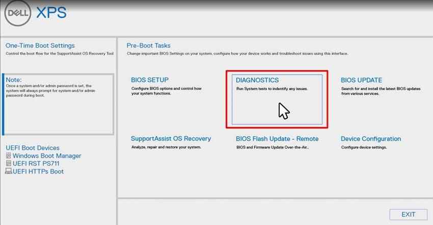 run storage diagnostics in bios