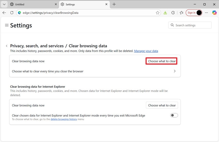 hit the choose what to clear button