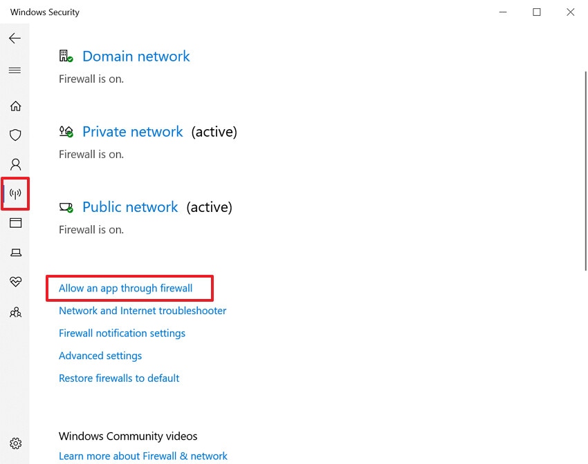 click on allow an app through firewall