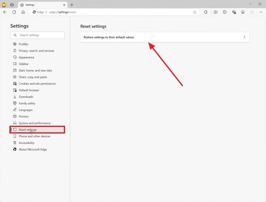 choose the reset settings option