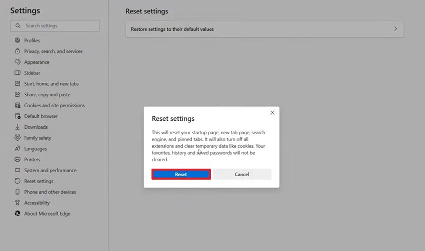 reset the explorer settings
