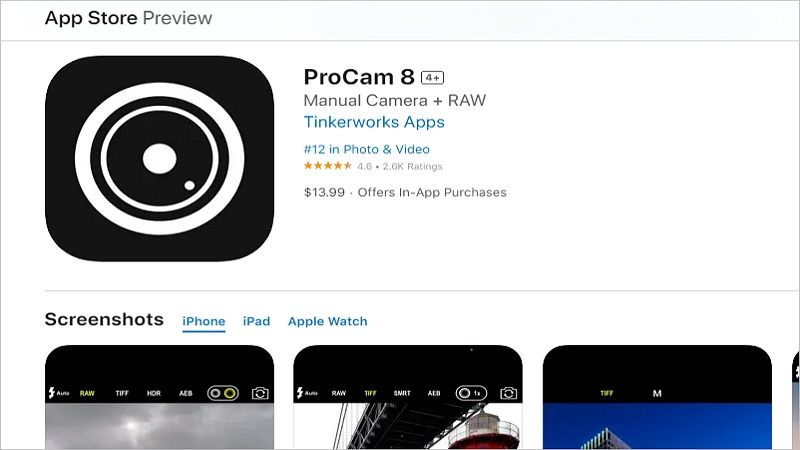 procam 8 iphone raw video app 