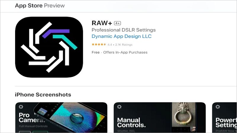 Application vidéo raw, raw+ pour iPhone