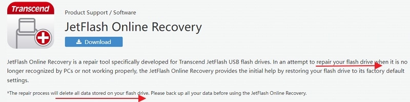 jetflash online recovery disclaimer