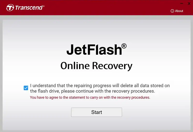 avvia il recupero online di jetflash