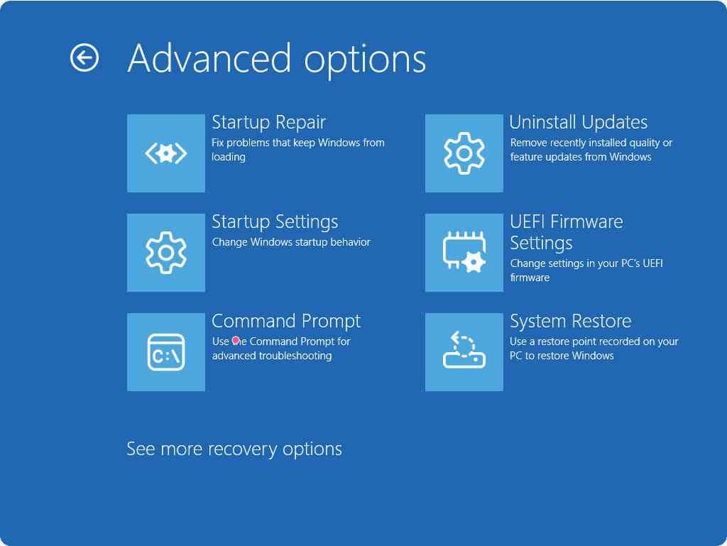 windows recovery environment advanced options in windows 11