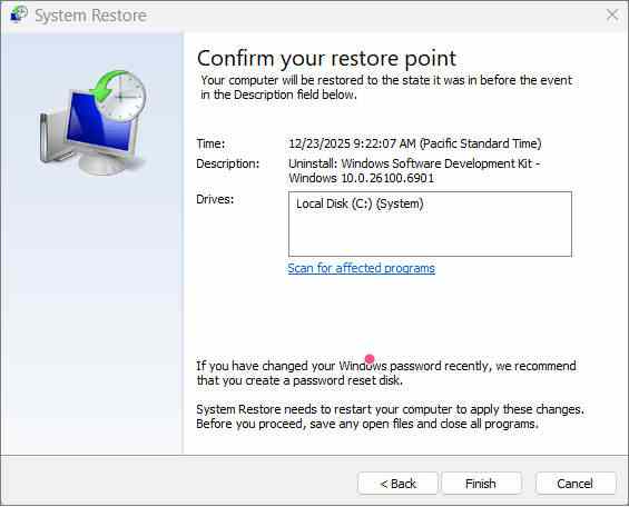 system restore in windows 11