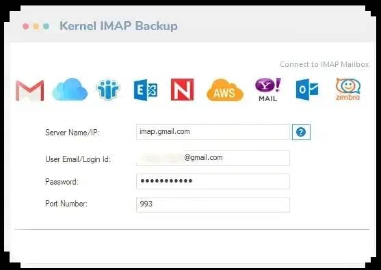 A interface de usuário da ferramenta de backup imap do kernel