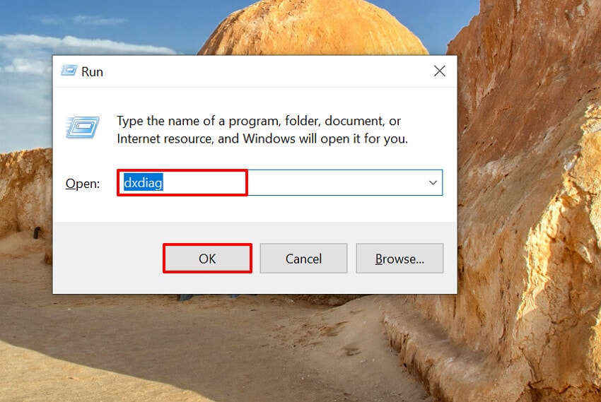 enter dxdiag in open tab