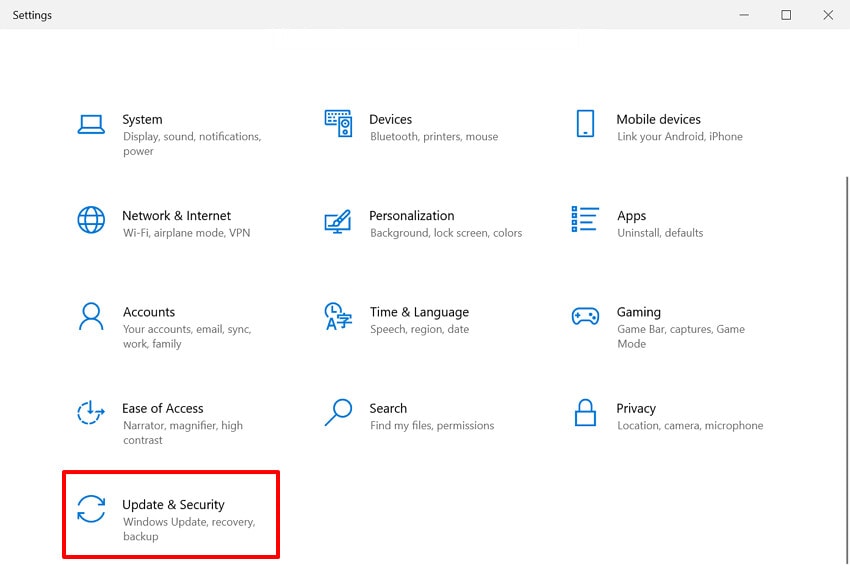 choose update and security option