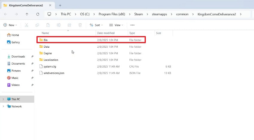 choose the bin option in this interface