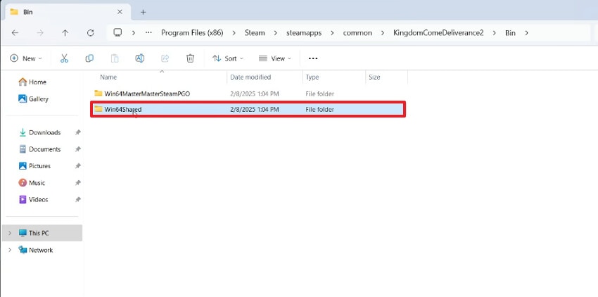 select win64shared folder