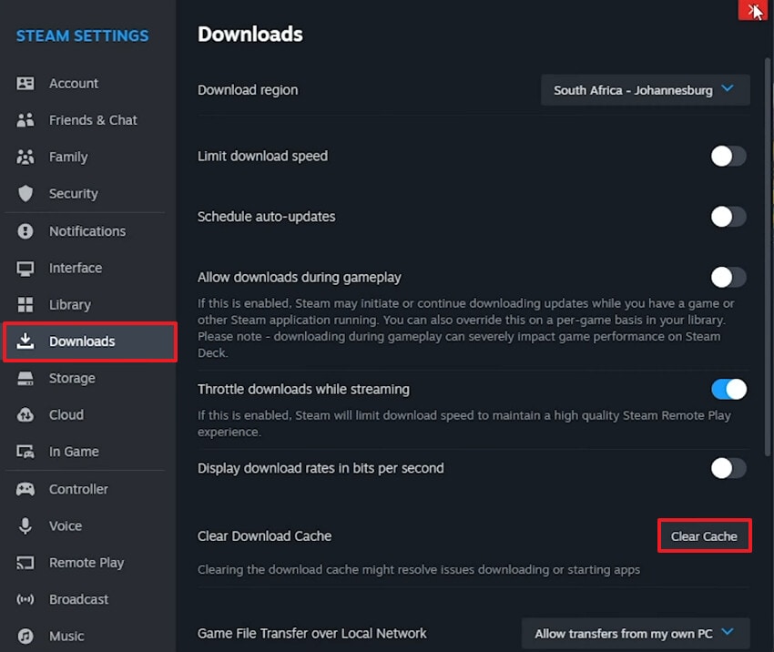 choose clear cache button