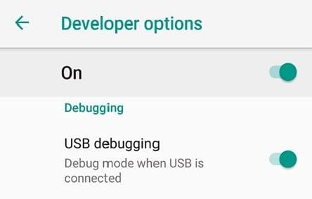 switch on usb debugging