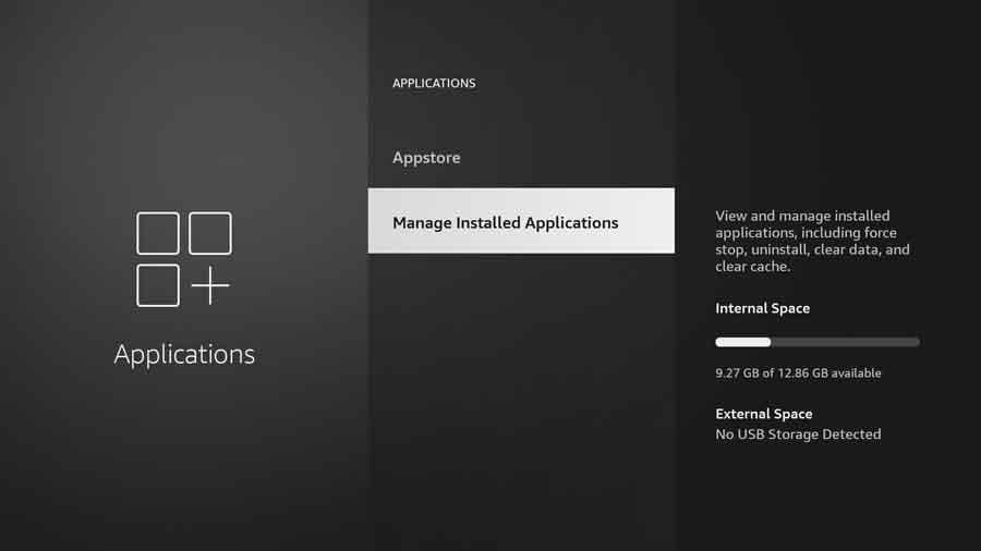 fire tv applications manage installed applications menu in older fire os