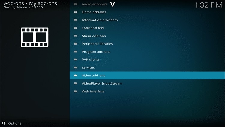 kodi older my add ons category list illustrating the add on manager