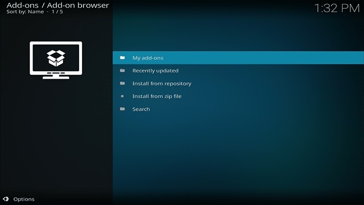 kodi add on browser with install from repository and my add ons menus