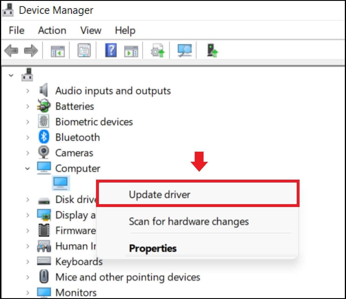 selecting update driver