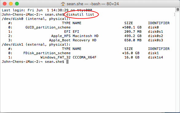 liste des commandes de disque du terminal