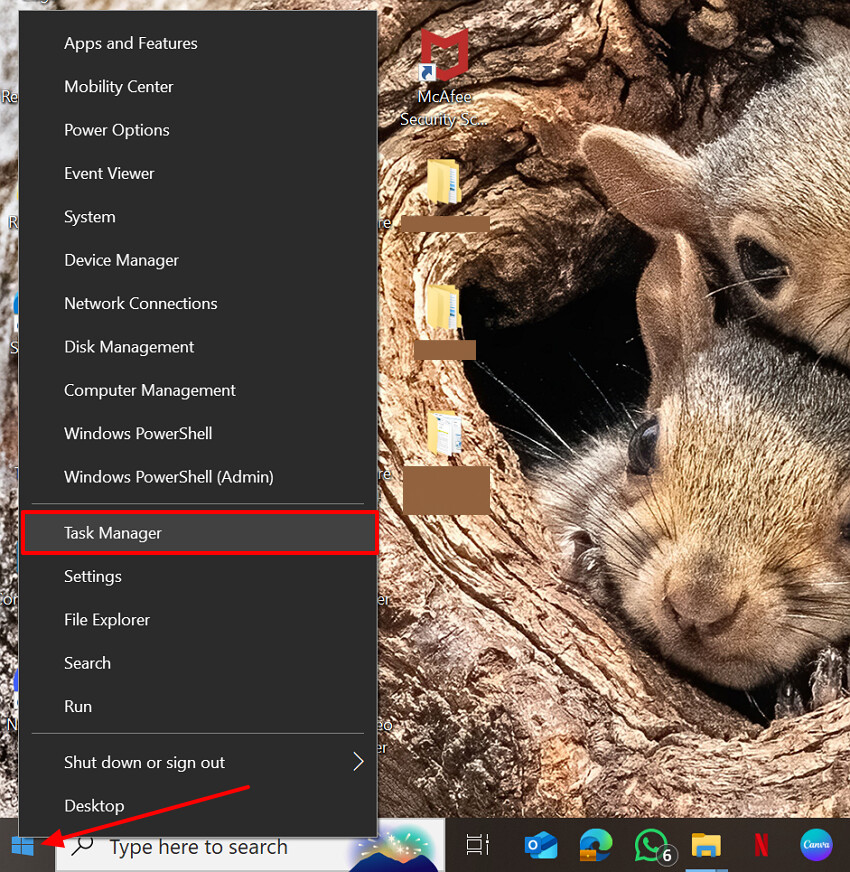 choose task manager option