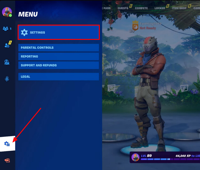 hit the settings option