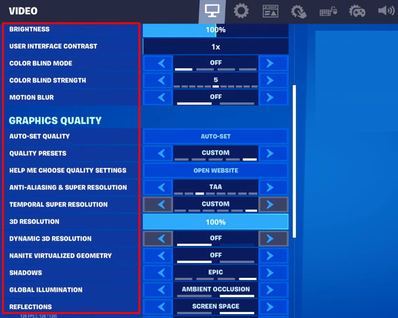 choose the desired video settings