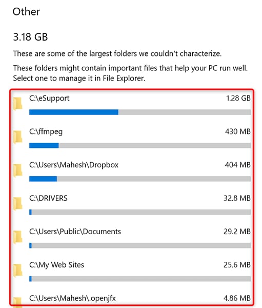 the display of large folders