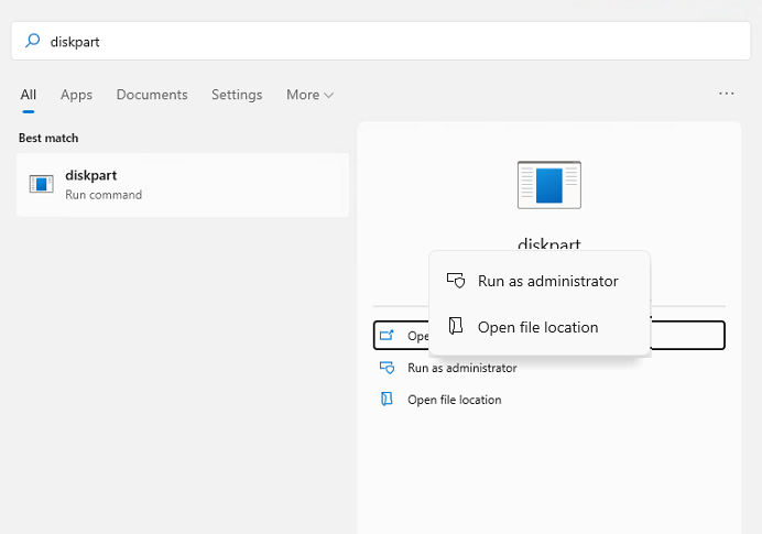 run diskpart in windows 11