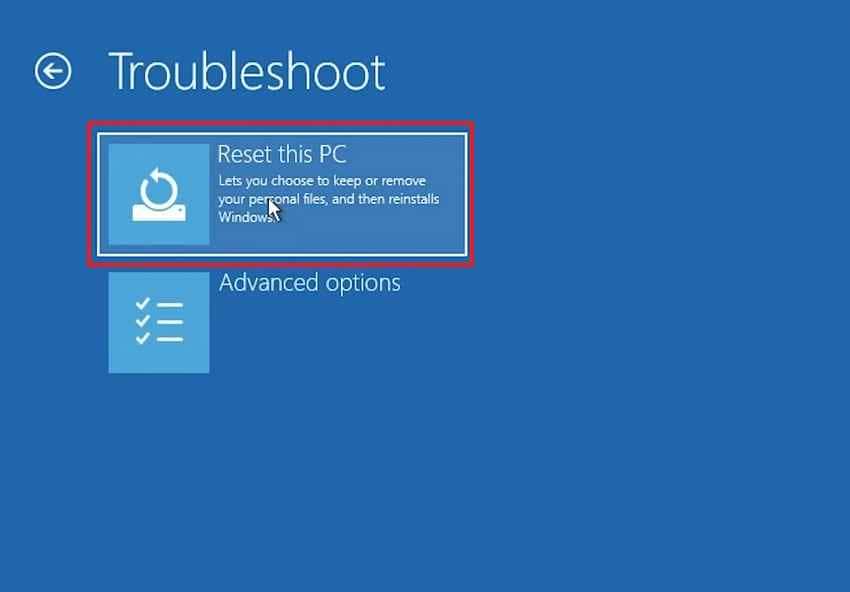 choose reset this pc on lenovo laptop
