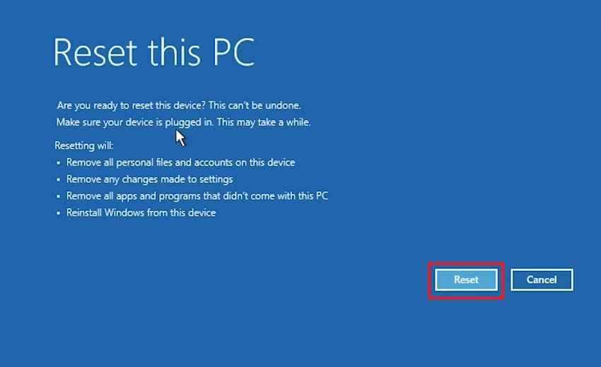 reset lenovo laptop after file recovery