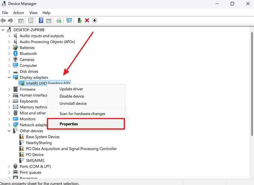 open lenovo display driver properties