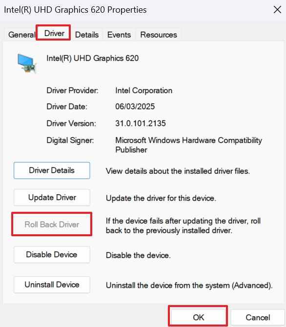 roll back display driver on lenovo laptop